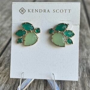 Rare Kendra Scott Carmella Earrings – Green Mix / Gold Cluster Studs Retired/HTF
